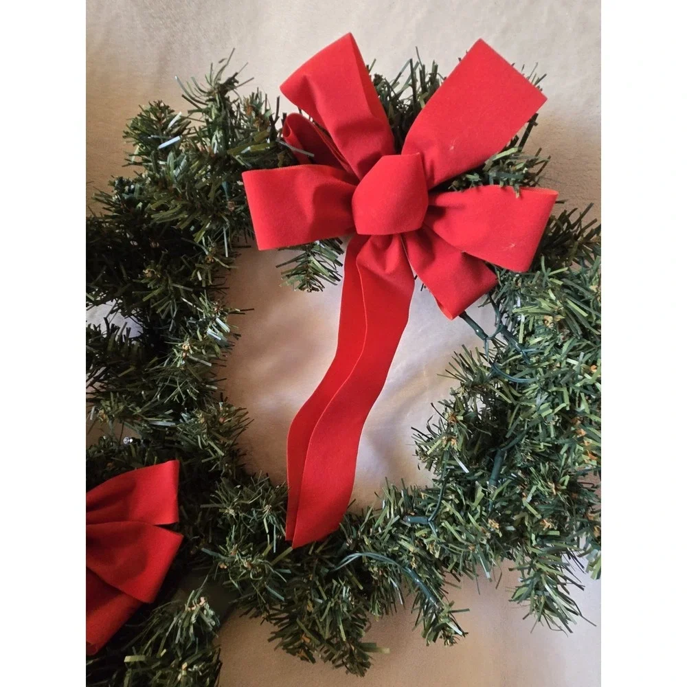 H For Happy Set of 3 LED Light Up Wreaths with Red Bows Outdoor Indoor Christmas